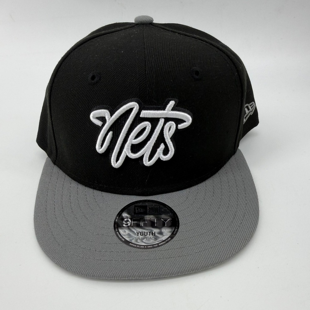 New Era 9FIFTY Youth Snapback Hat Brooklyn Nets Black Grey NBA Cap 1435